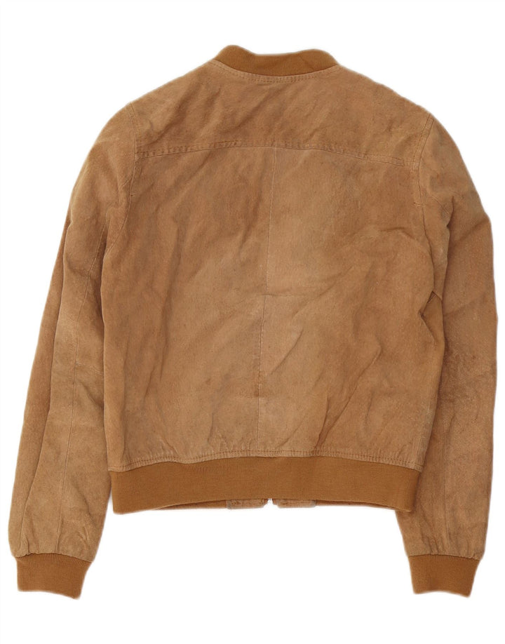 STRADIVARIUS Γυναικείο Suede Bomber Jacket UK 14 Medium Beige Leather
