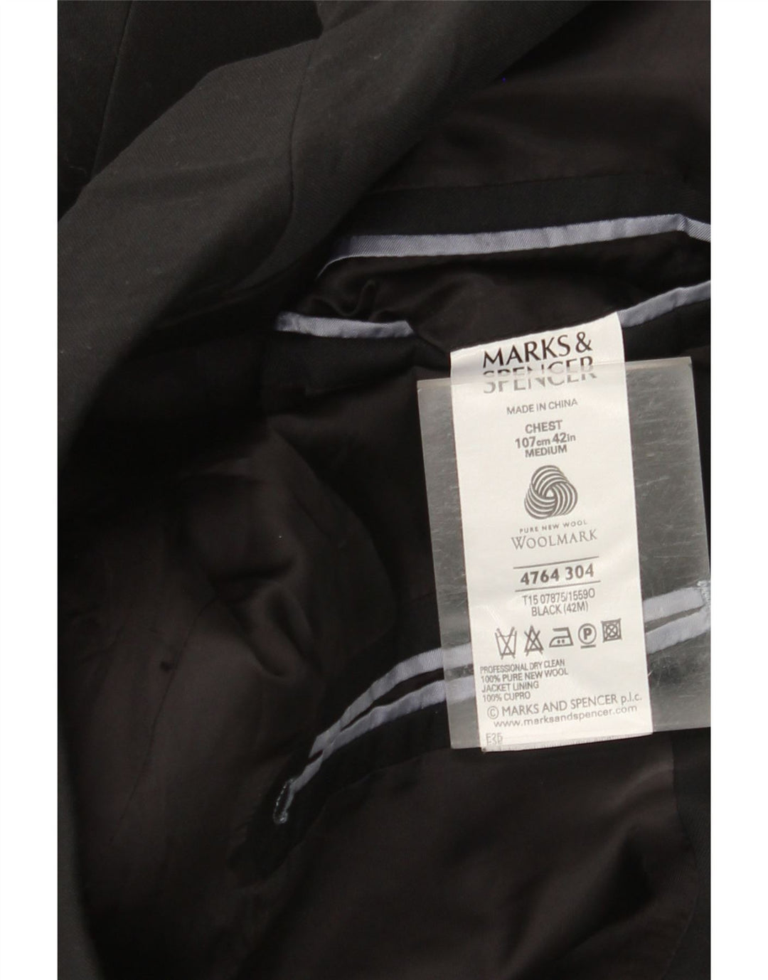 MARKS & SPENCER Ανδρικό σακάκι 3 κουμπιών UK 38 Medium Black New Wool
