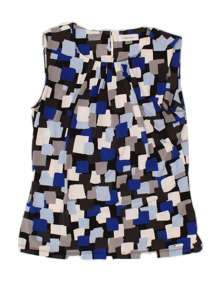 CALVIN KLEIN Womens Sleeveless Blouse Top UK 12 Medium Blue Geometric Vintage Calvin Klein and Second-Hand Calvin Klein from Messina Hembry 