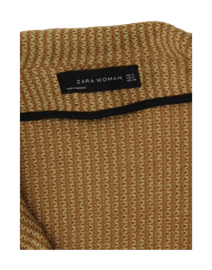 Zara Γυναικείο πλεκτό διπλό παλτό UK 10 Small κίτρινο βαμβακερό