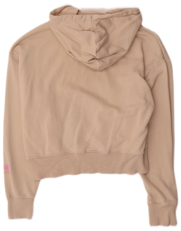 New Balance Womens Oversized Crop Graphic Hoodie Jumper UK 10 Small Beige