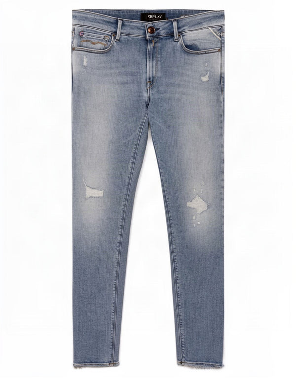 Replay Womens Distressed Skinny Jeans W30 L30 Blue Cotton