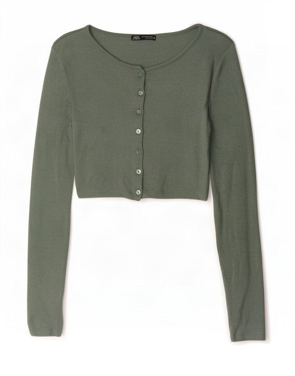 Zara Womens Crop Cardigan Top UK 6 XS Green