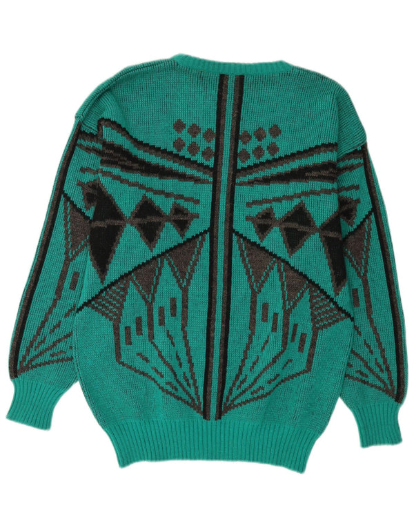 Vintage Womens Crew Neck Jumper Sweater IT 54 Large Green Geometric Wool