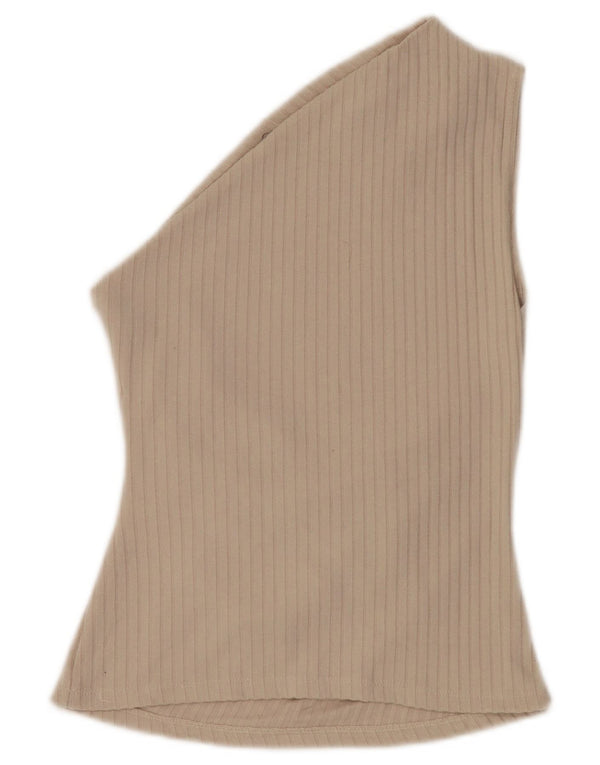 Zara Womens One Shoulder Top UK 8 Small Beige Polyester