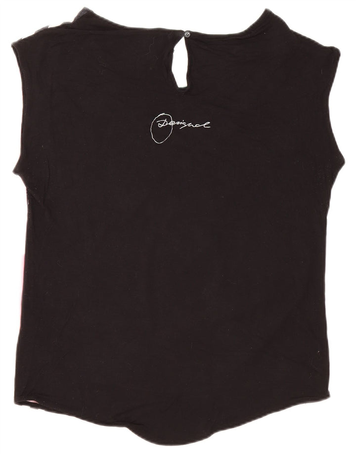 Desigual γυναικείο μπλουζάκι με γραφικά μεγάλου μεγέθους τοπ 10 μικρού μεγέθους μαύρη βισκόζη