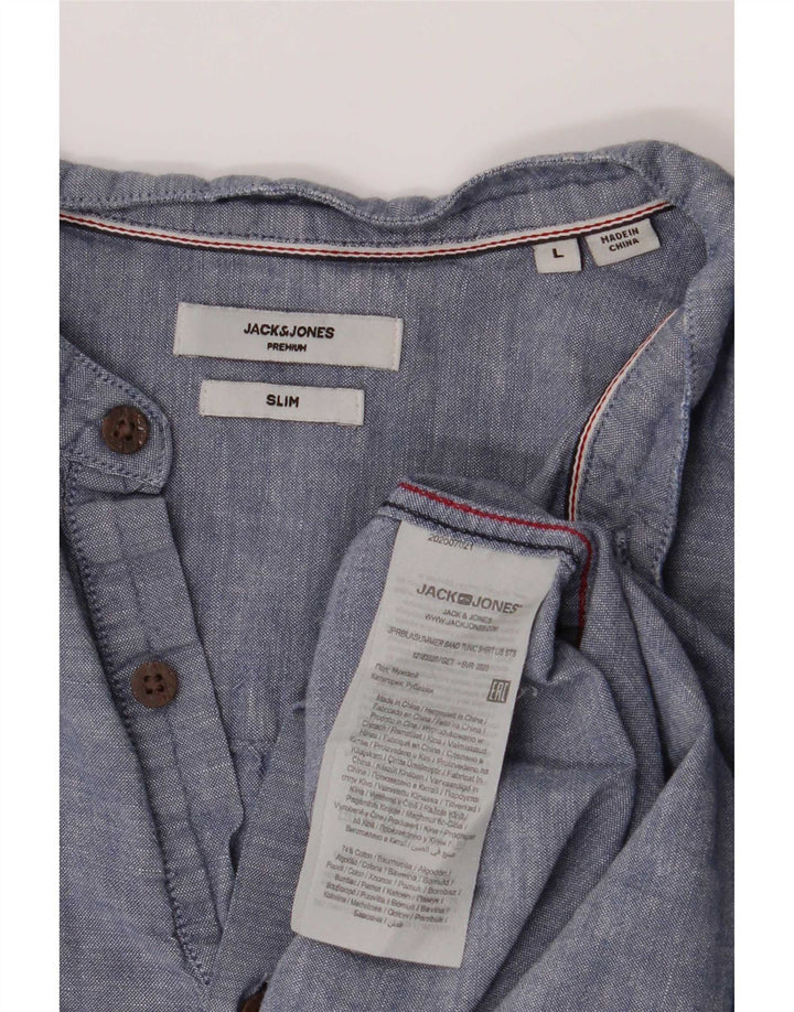 Jack & Jones Ανδρικό πουλόβερ πουκάμισο με λεπτή εφαρμογή, μεγάλο μπλε βαμβακερό