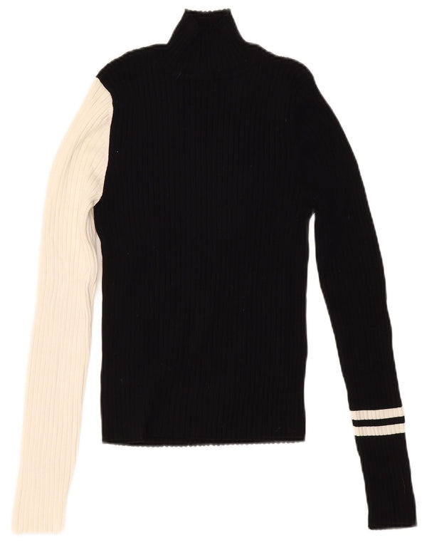 Zara Womens Crop Turtle Neck Jumper Sweater UK 12 Medium Black Colourblock