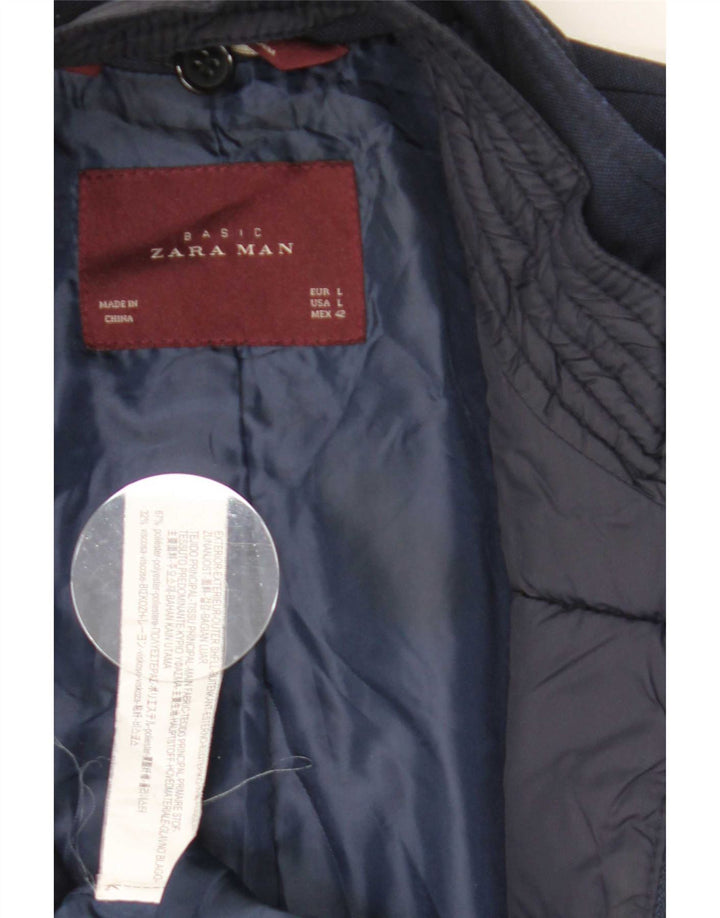 Zara Ανδρικό μπλέιζερ με 4 κουμπιά μπουφάν UK 40 Large Navy Blue Polyester