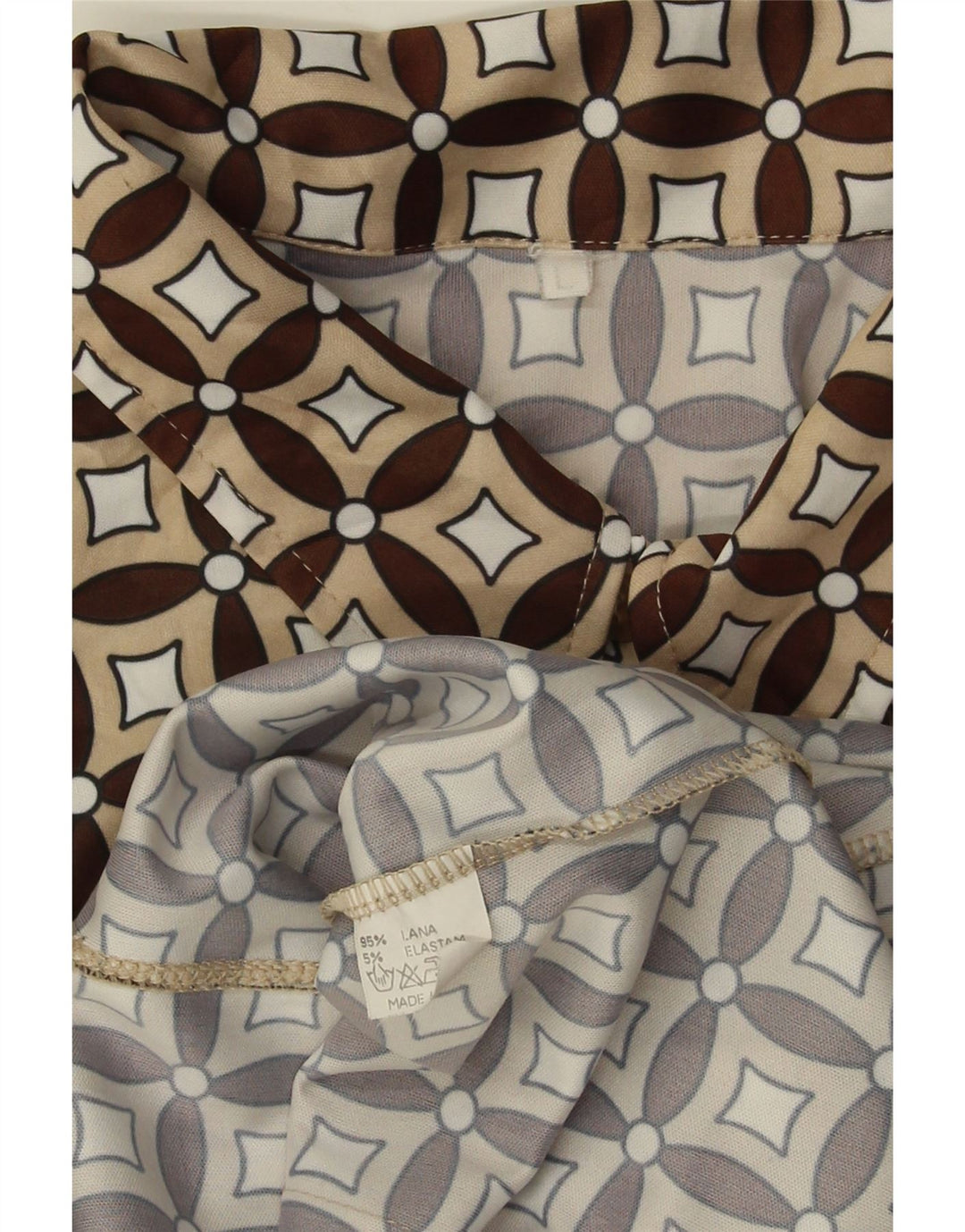 VINTAGE Γυναικείο Πουκάμισο UK 16 Μεγάλο Μπεζ γεωμετρικό μαλλί