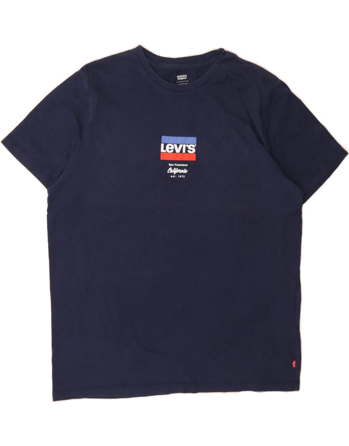 LEVI'S Mens Graphic T-Shirt Top Large Navy Blue Cotton Vintage Levi's and Second-Hand Levi's from Messina Hembry 