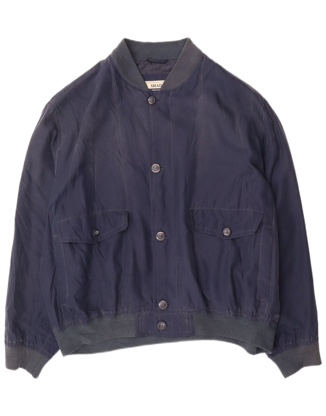 Shado Mens Bomber Jacket IT 60 5XL Navy Blue Silk
