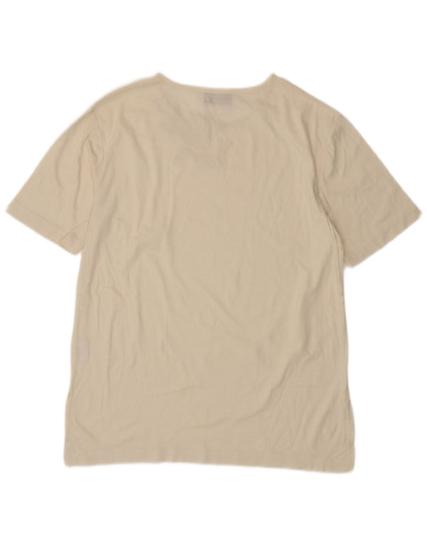 VINTAGE Γυναικείο T-Shirt Top EU 38 Medium Off White Floral βαμβακερό