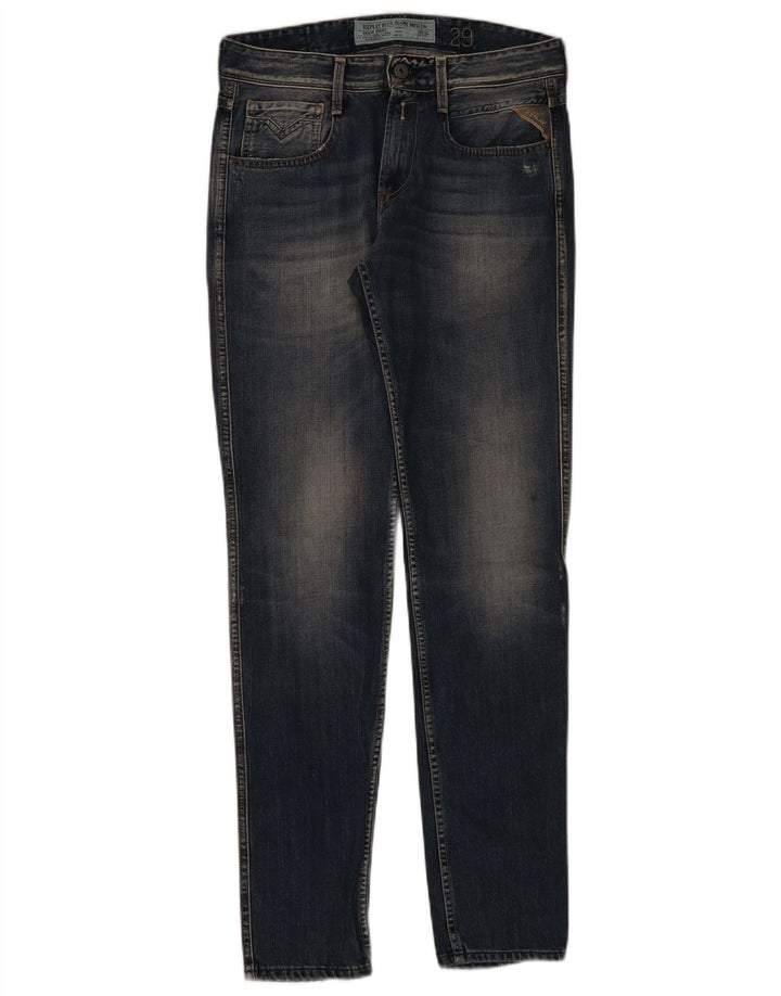 Replay Womens Distressed Slim Jeans W29 L32 Navy Blue Cotton