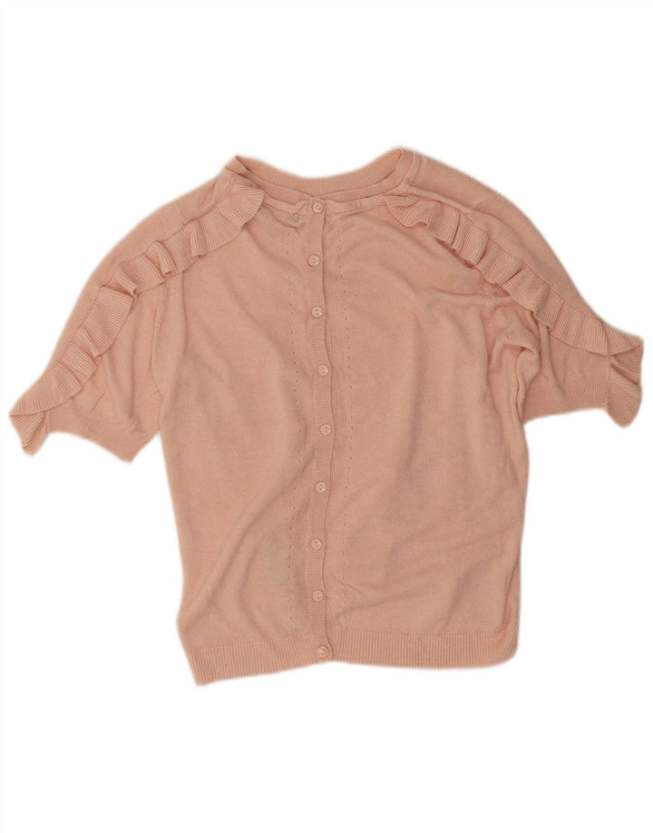 Marks & Spencer Γυναικείο πουλόβερ ζακέτα βολάν UK 14 Medium Pink