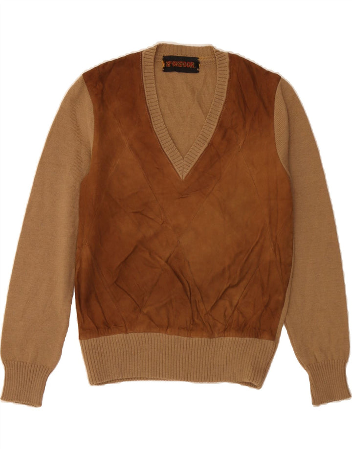 MCGREGOR Womens V-Neck Jumper Sweater UK 14 Medium Brown Wool Vintage McGregor and Second-Hand McGregor from Messina Hembry 