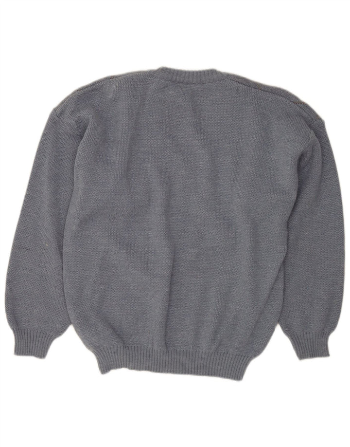 Ανδρικό πουλόβερ με λαιμόκοψη Vintage IT 50 μεσαίο μπλε Argyle/Diamond Wool