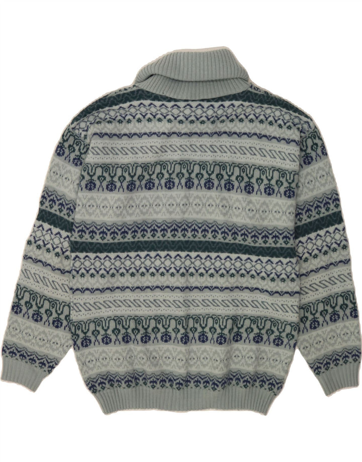 VINTAGE Womens Roll Neck Jumper Sweater UK 14 Medium Blue Fair Isle Vintage Vintage and Second-Hand Vintage from Messina Hembry 