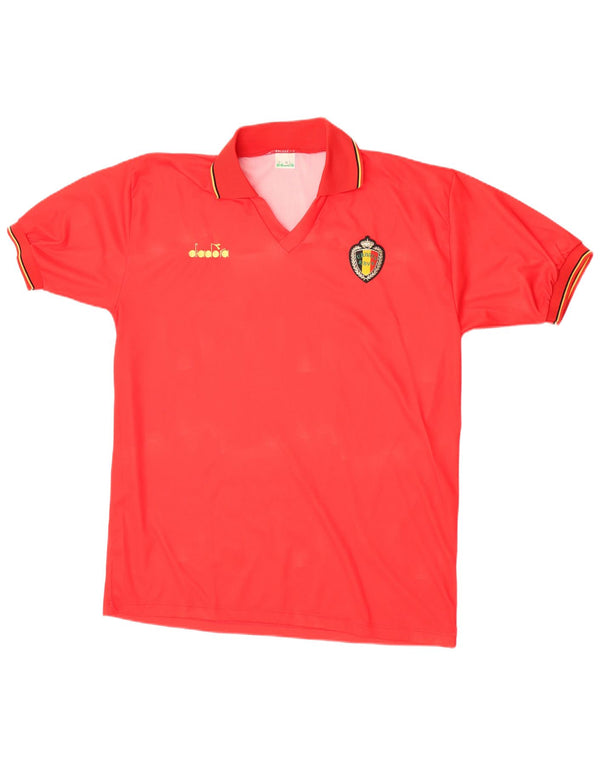 Diadora Mens Belgium 1992-1994 Home κοντομάνικο πουκάμισο XL Red Sports