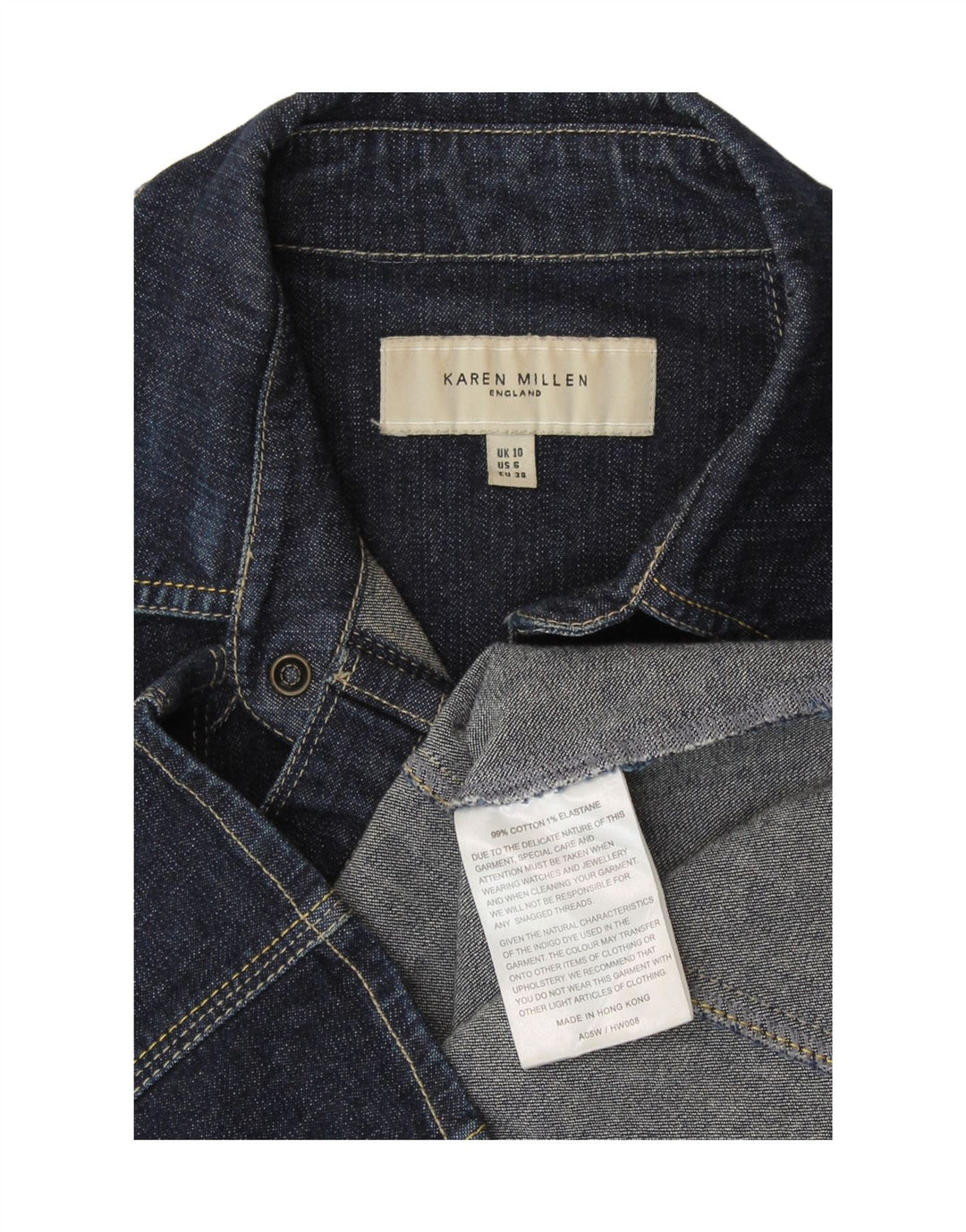 KAREN MILLEN Γυναικείο τζιν μπλουζάκι UK 10 μικρό μπλε βαμβακερό