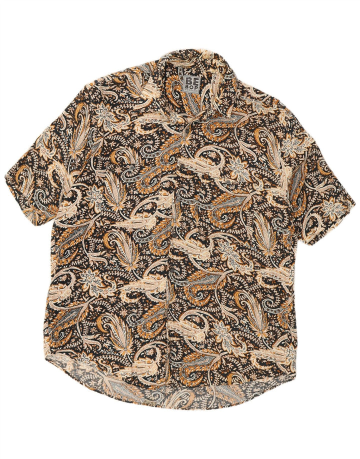 Vintage Ανδρικό κοντομάνικο πουκάμισο μεγάλο μαύρο Paisley
