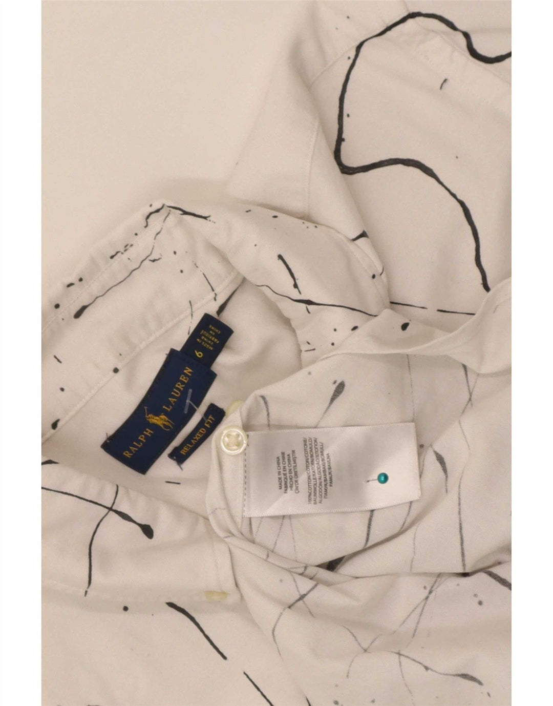 Ralph Lauren Γυναικείο πουκάμισο με αφηρημένο σχέδιο με χαλαρή εφαρμογή US 6 μεσαίο λευκό