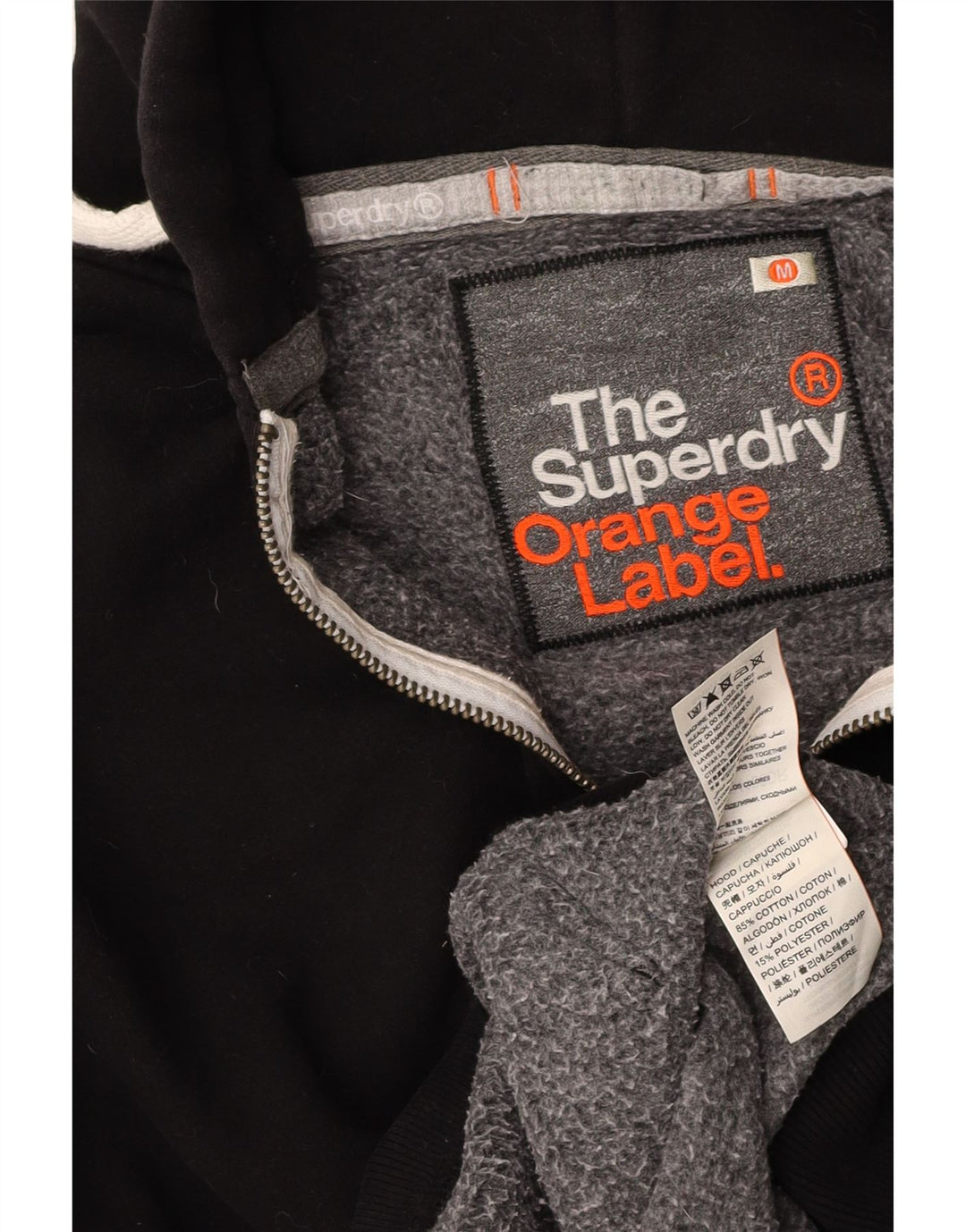 Ανδρικό πουλόβερ με κουκούλα με φερμουάρ SUPERDRY Μεσαίο μαύρο βαμβακερό