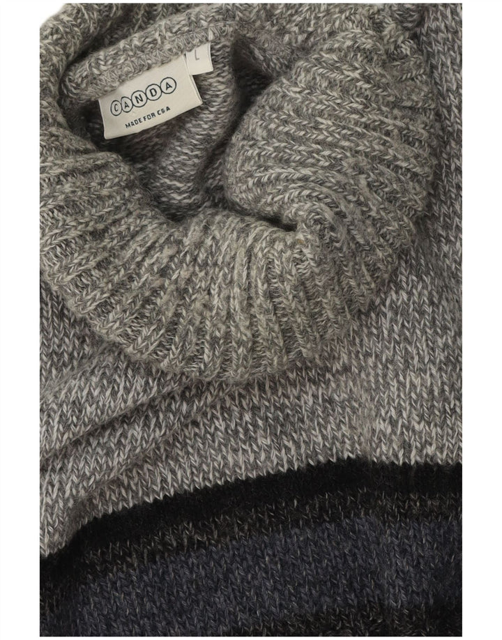 C&A Ανδρικό πουλόβερ Canda Roll Neck Jumper Μεγάλο Γκρι Colourblock
