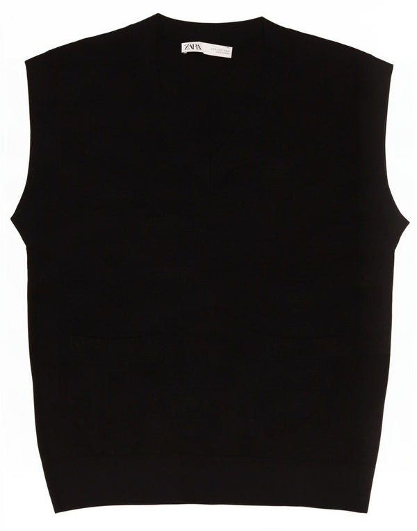 Zara Γυναικείο Γιλέκο Tank Top UK 16 Large Black Lyocell