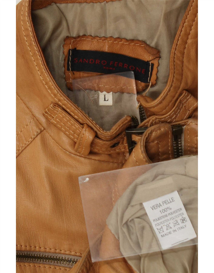 Sandro Ferrone Γυναικείο Crop Δερμάτινο Μπουφάν UK 14 Large Brown Δερμάτινο