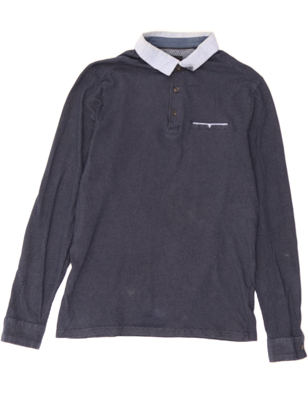 JULES Mens Long Sleeve Polo Shirt Medium Navy Blue Cotton Vintage Jules and Second-Hand Jules from Messina Hembry 