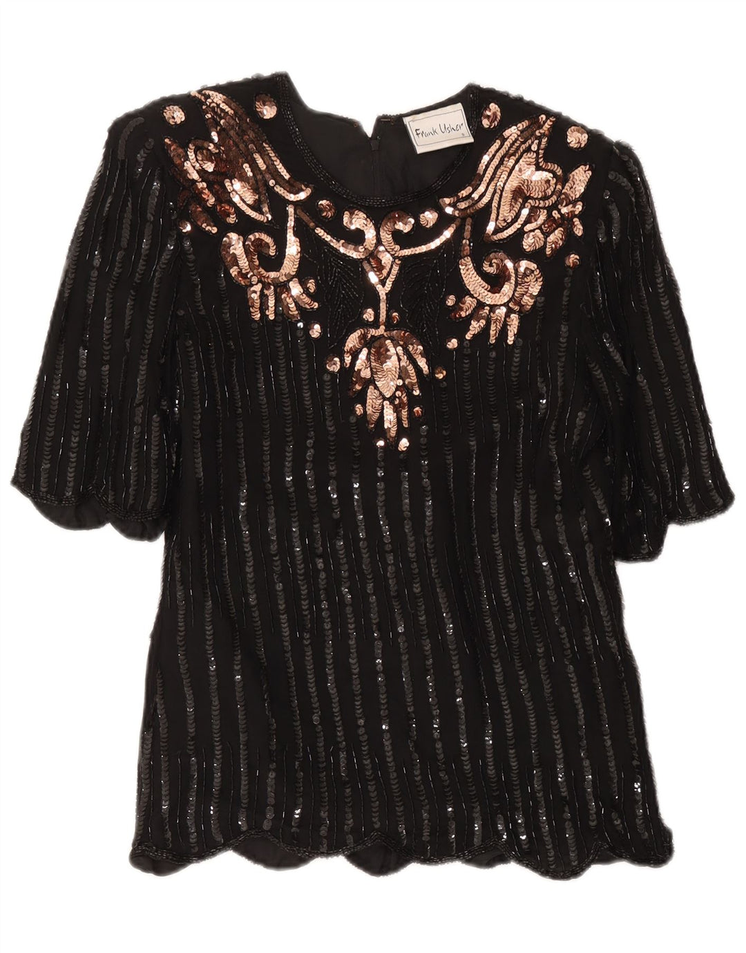 Frank Usher Γυναικεία Βραδινή Μπλούζα Τοπ UK 10 Small Black Paisley Silk