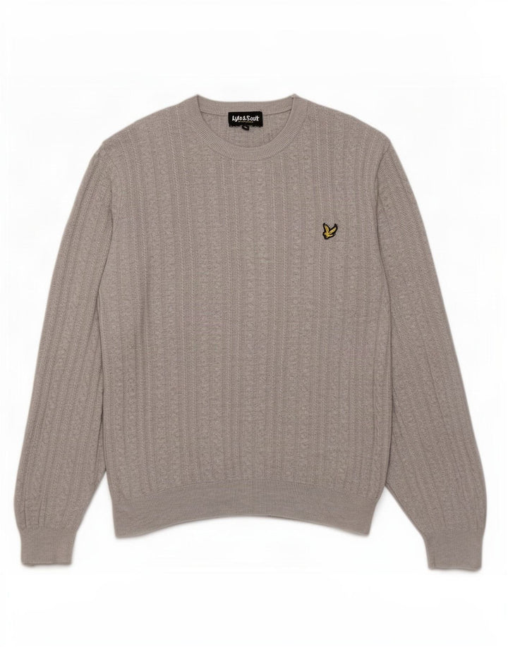 Ανδρικό πουλόβερ με λαιμόκοψη Lyle & Scott, μεγάλο γκρι βαμβακερό
