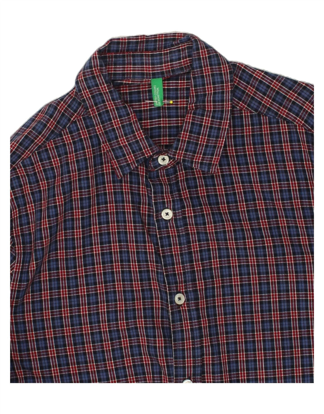 BENETTON Mens Shirt Medium Navy Blue Check Vintage Benetton and Second-Hand Benetton from Messina Hembry 