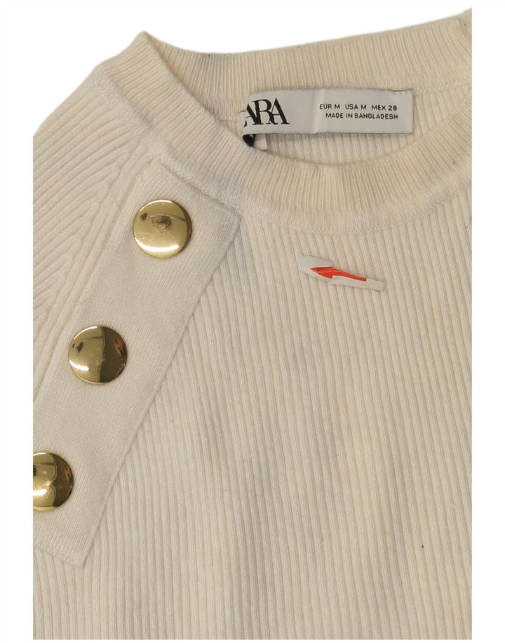 Zara Γυναικείο πουλόβερ με λαιμόκοψη Crop Crop UK 12 Medium White