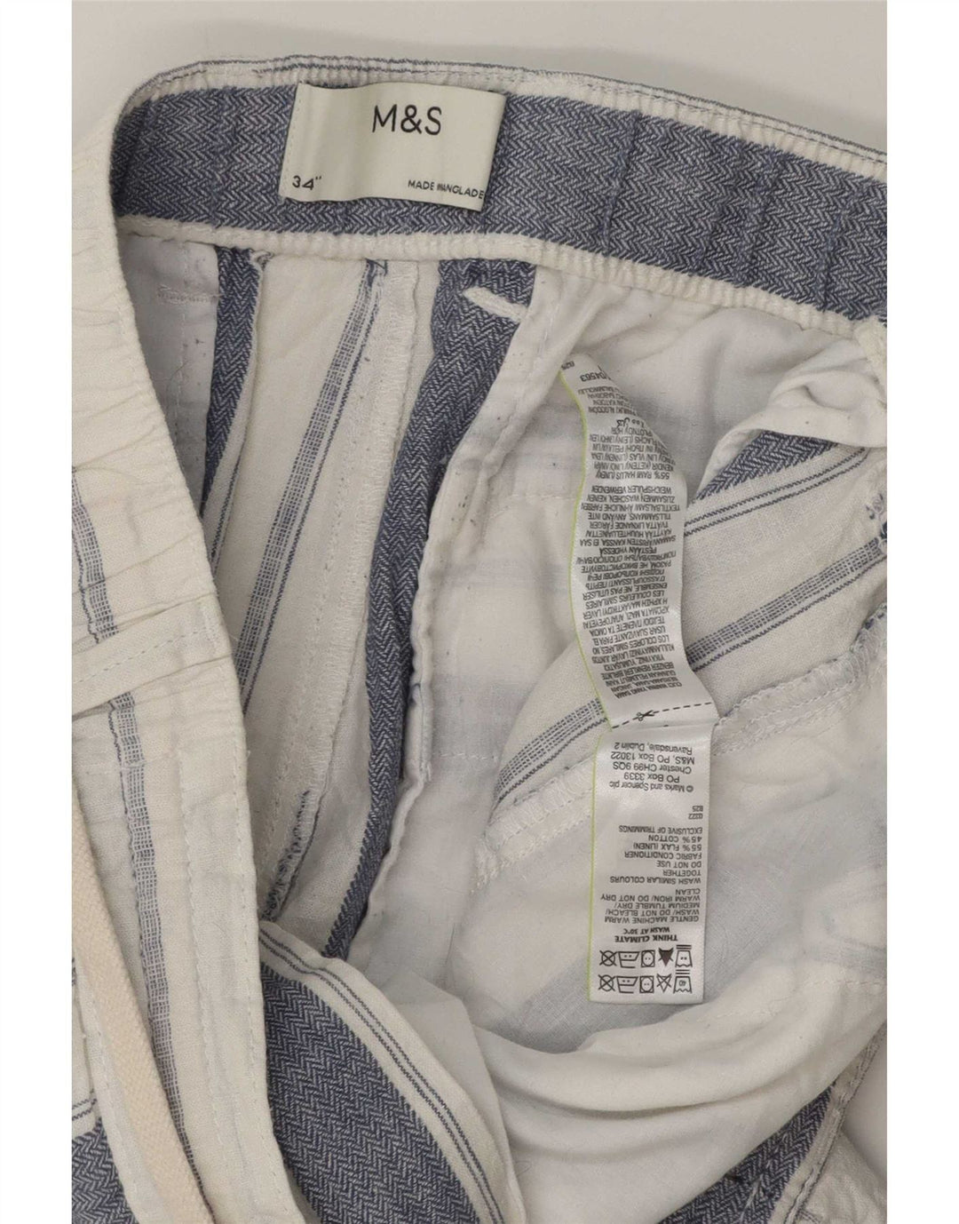 Ανδρικό σορτς Chino Marks & Spencer W34 μεγάλο λευκό ριγέ λινό