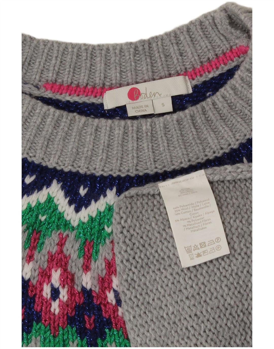 Γυναικείο πουλόβερ Boden Crew Neck Jumper UK 10 Small Grey Fair Isle Polyamide