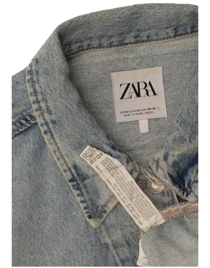 Zara Γυναικείο Distressed Oversized Τζιν μπουφάν UK 14 Medium Blue Cotton