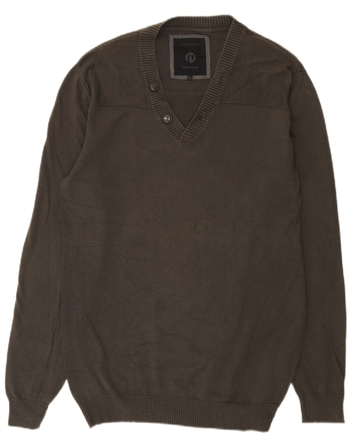 Jack & Jones Ανδρικό πουλόβερ με λαιμόκοψη με λαιμόκοψη μεγάλο γκρι βαμβακερό