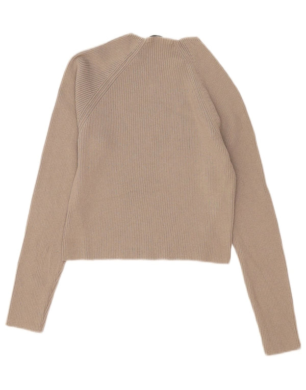 Zara Γυναικείο Crop Top Μακρυμάνικο UK 12 Medium Beige Viscose