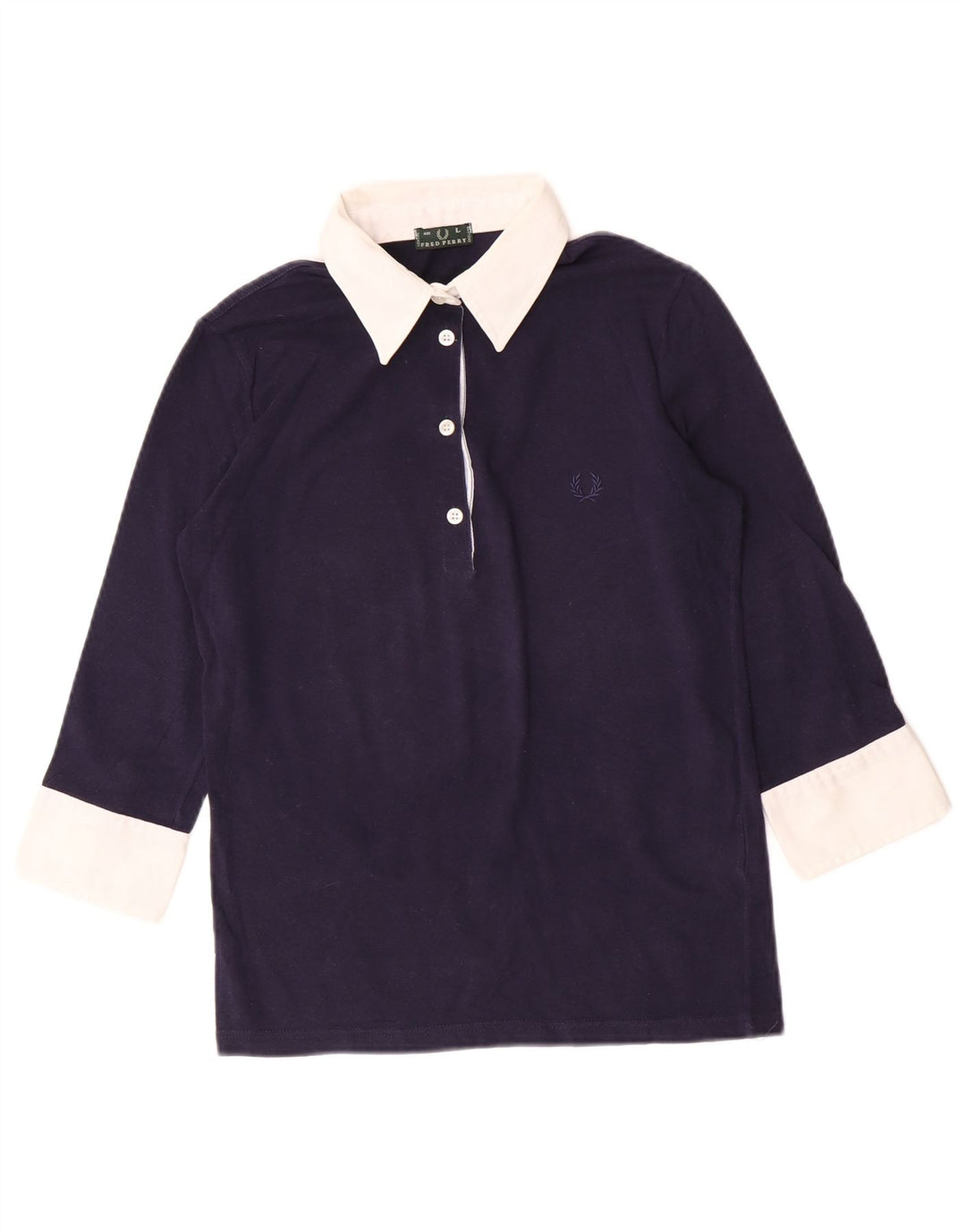 Fred Perry γυναικείο μπλουζάκι ράγκμπι πόλο UK 14 Large Navy Blue Colourblock