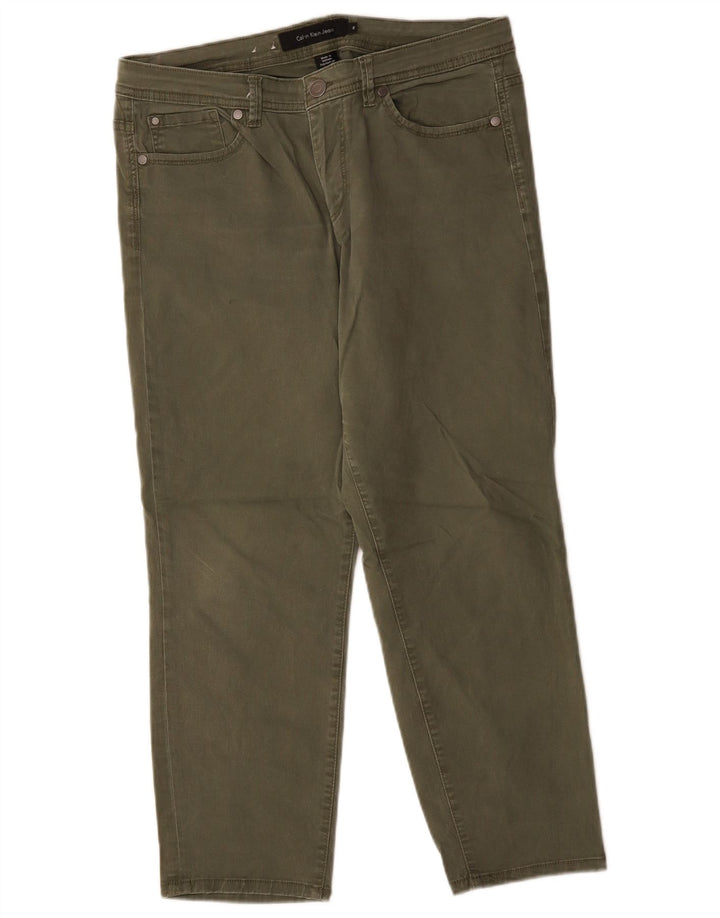 CALVIN KLEIN Γυναικείο ίσιο κομμένο παντελόνι US 12 Large W32 L25 Khaki