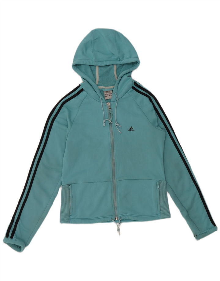 ADIDAS Γυναικείο πουλόβερ με κουκούλα με φερμουάρ UK 14 μεσαίο μπλε πολυεστέρας