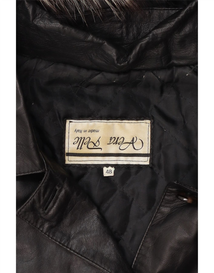 Vintage Γυναικείο Δερμάτινο Παλτό με Κουκούλα IT 48 XL Μαύρο Δερμάτινο