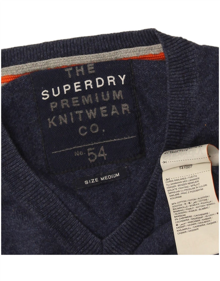 Superdry Ανδρικό πουλόβερ με λαιμόκοψη με V λαιμόκοψη, μεσαίο μπλε βαμβακερό