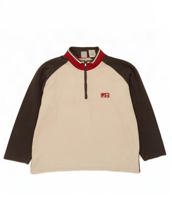 Fila Mens Zip Neck Sweatshirt Jumper Large Off White Colourblock Cotton