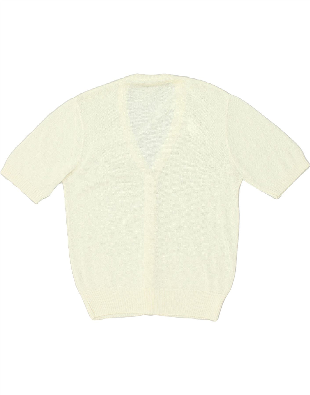 VINTAGE Womens Short Sleeve Cardigan Sweater UK 14 Large Beige Cotton | Vintage Vintage | Thrift | Second-Hand Vintage | Used Clothing | Messina Hembry 