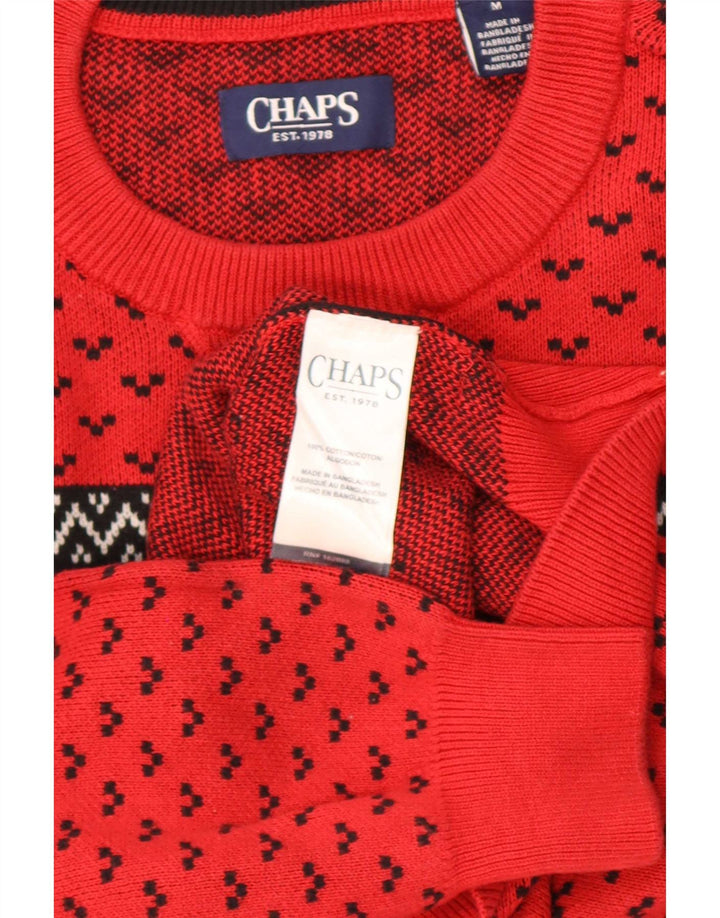 Chaps Mens Crew Neck Jumper πουλόβερ Medium Red Fair Isle