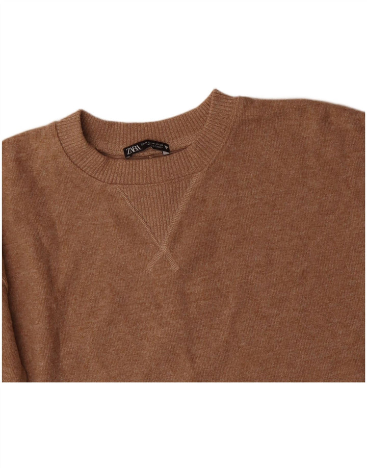 Γυναικείο πουλόβερ ZARA Crop Crew Neck Jumper UK 14 Medium Beige Polyester