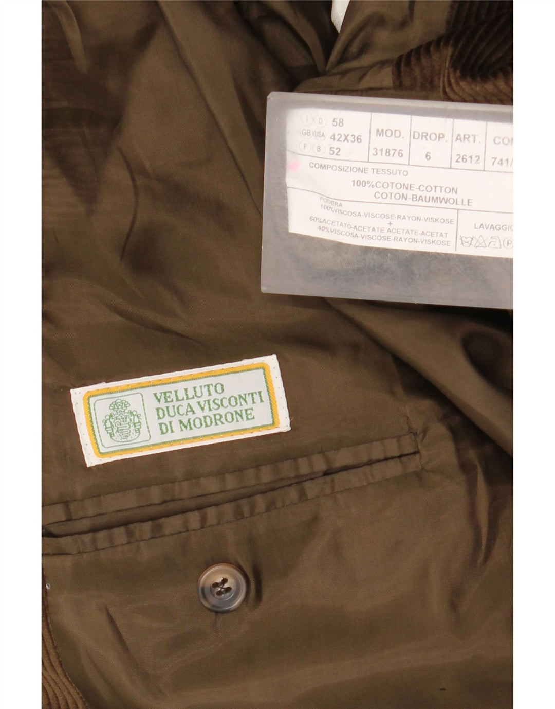 Velluto Duca Visconti Ανδρικό σακάκι κοτλέ σακάκι με 3 κουμπιά UK 42 XL Χακί